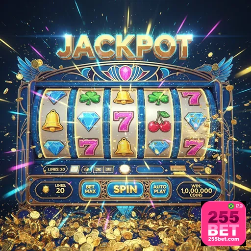 Imagem de uma máquina caça-níqueis com o logo 255bet, promovendo jogos de Slots no site 255bet.
